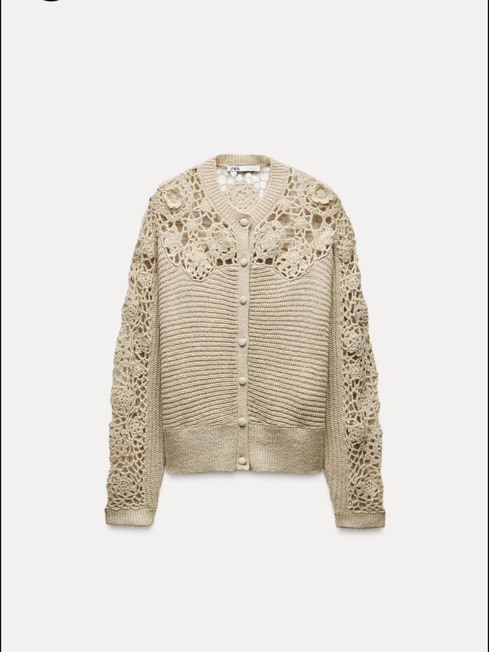Zara Light Sage Green Crochet-Detail Knit Cardigan